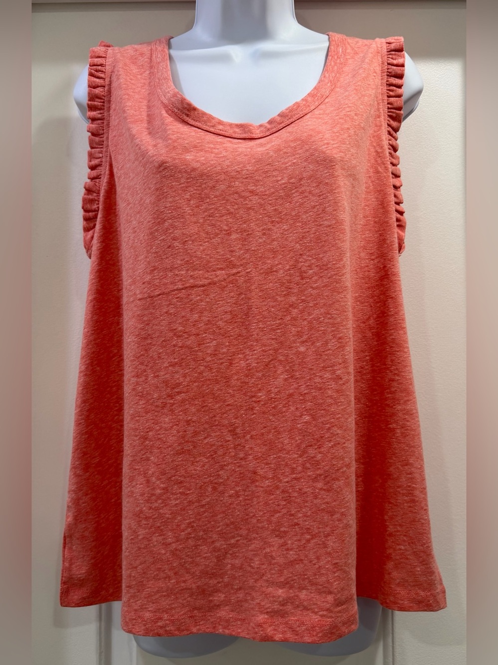 LOFT Heathered Coral Pink Ruffled Top Size XL
